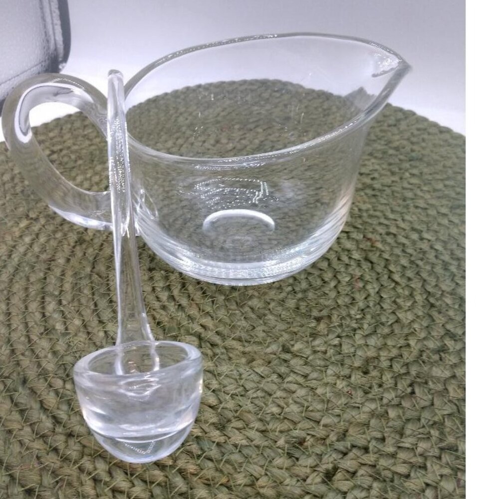 Vintage Krosno Poland Art Glass Sauce,Gravy boat, syrup server, pitcher w/Laddle